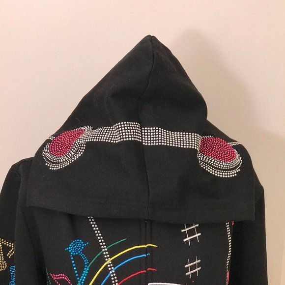 Rare Platinum Plush Black Full Zip Fleece Hoodie With Multicolor Musical Notes - Picture 9 of 10